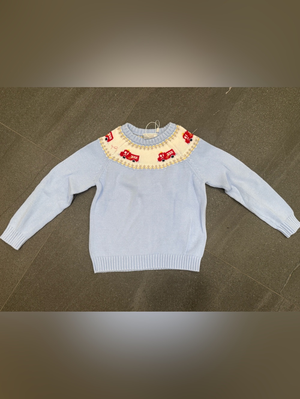 Little English Pale Blue Knit Firetruck Sweater
